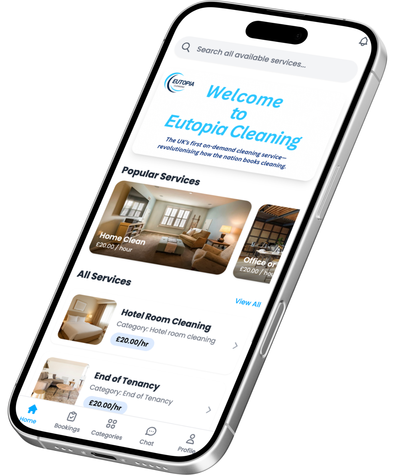 Eutopia Cleaning App Interface